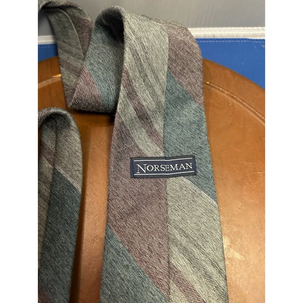 Vintage Norseman Men's Silk Polyester Blend Blue Striped Tie‎ Necktie